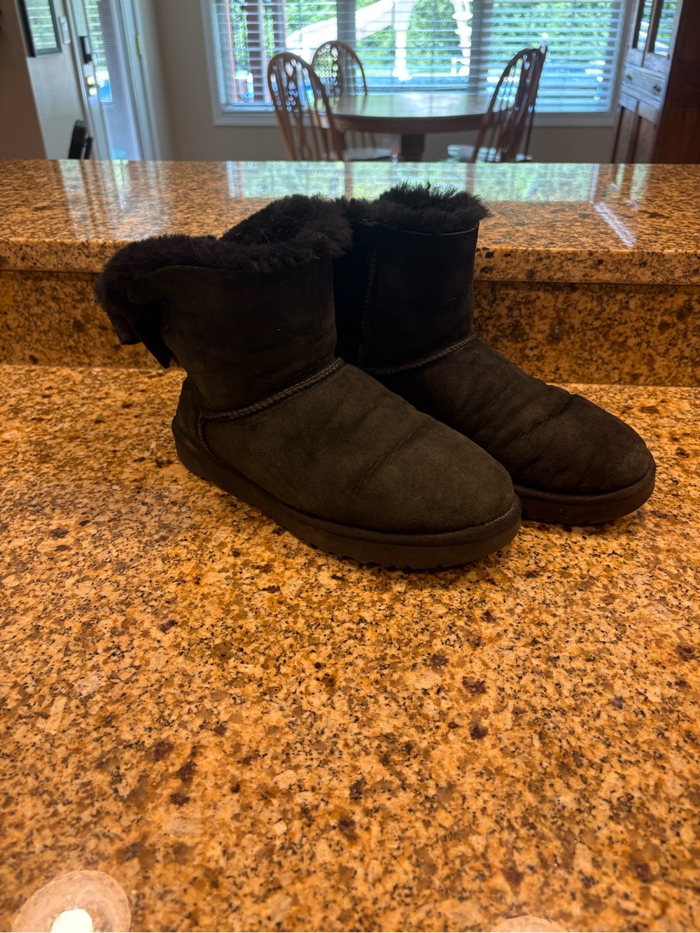 Black UGG Black Bow Short Boots 10 Suede Sherpa